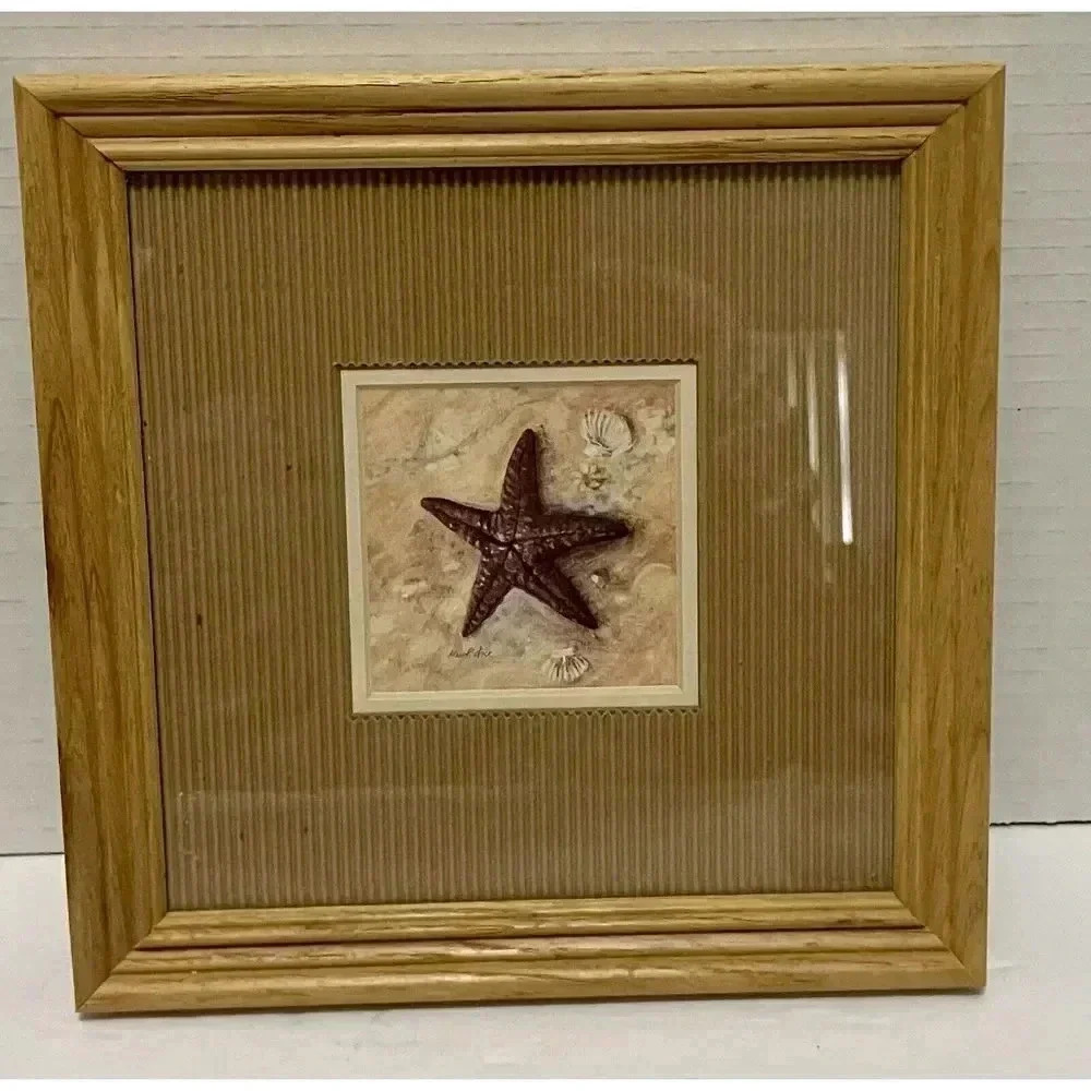 Arnie R Fisk Starfish Lithograph Print 3 1/8” Square in 8.25” Square Frame